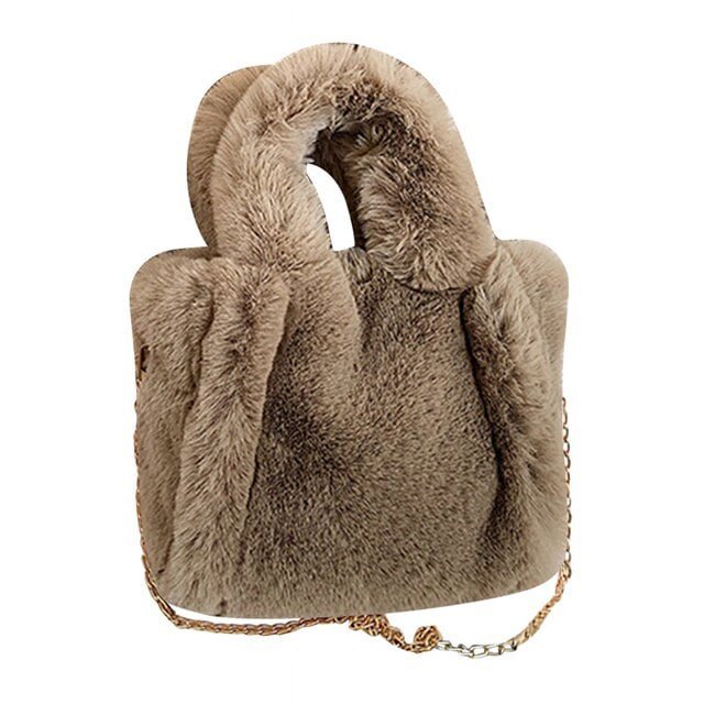 LinYooLi Sac Fourre-Tout en Fausse Fourrure Couleur Unie Automne Hiver Poignée Supérieure Doux Chaud Mode Portable Simple Décontracté pour Week-End Vacances