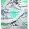 thumbnail image 1 of Soimoi Green Silk Fabric Lemon Slice & Floral Printed Craft Fabric by the Yard 42 Inch Wide, 1 of 5