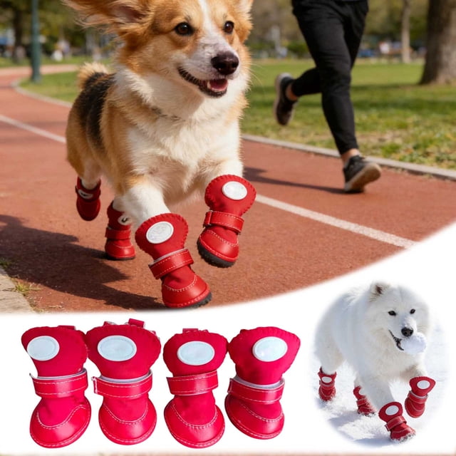 Bottes de Protection Respirantes Réfléchissantes pour Chien avec Sangles Réglables pour Marche en Extérieur sur Trottoir Chaud et Temps Pluvieux 4 Pcs