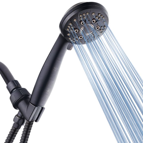 AquaDance High Pressure 6-Setting Oil Rubbed Bronze Handheld Shower Head with Stainless Steel Hose. Officially Independently Tested to Meet Strict US Quality & Performan