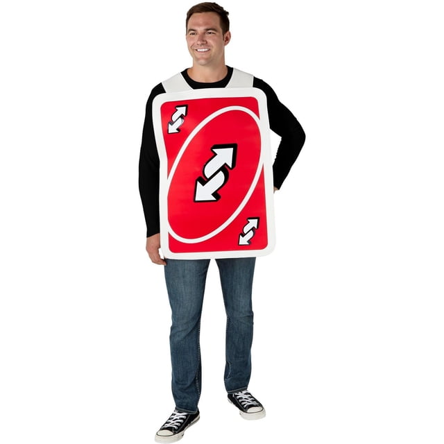 Mattel Déguisement Unisexe pour Adulte Uno Reverse avec un Tablier en polyester Style Carte Uno Reverse Rouge avec des Symboles de Flèches Blanches et Noires, Porté par-Dessus des Vêtements Décontractés, Convient aux Fêtes d'Halloween et de Déguisement pour Adultes.