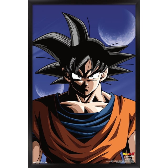 Dragon Ball Z - Affiche Murale Goku, 22,375 Po x 34 Po Présentant une illustration Centrée et Orientée vers l'Avant de Goku aux Cheveux Noirs Hérissés et un gi d'Arts Martiaux orange et Bleu contre un Ciel Nocturne Bleu Foncé avec Deux Lunes, Imprimée sur Papier d'Affiche Lustré, Convenant à la Déco de la Maison Ou aux Résidences Étudiantes.
