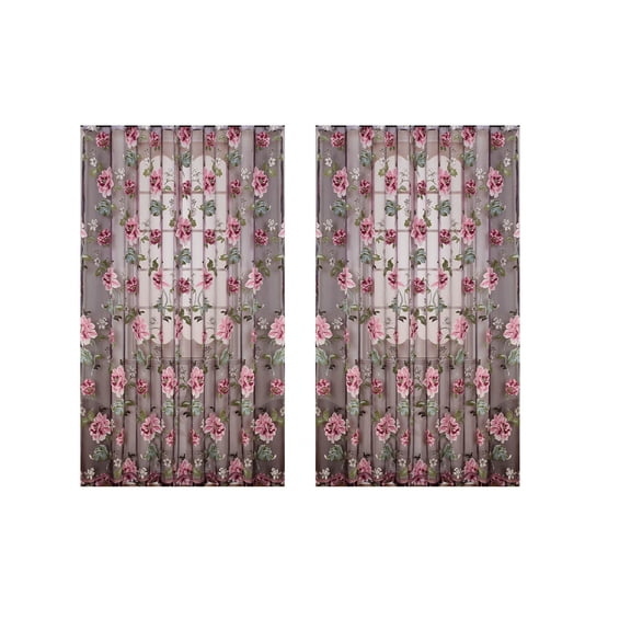 Gaze de Rideaux Peony pour Porte Vitrée, Staron Rideaux Transparents 39.37x78.74 Pouces 2 Panneaux, Rideaux Filtrant la Lumière pour Fenêtre Française pour Chambre Salon avec Bordure en Dentelle Suspendue, Violet