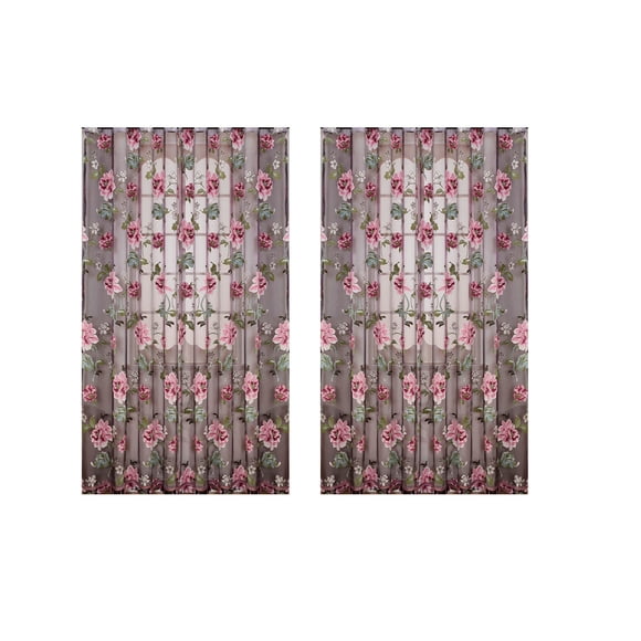 Peony Curtain Gauze for Glass Door, Staron 39.37x78.74 Inch Sheer Curtains 2 Panels, Light Filtering French Window Drapes for Bedroom Living Room with Hanging Lace Trim, Purple
