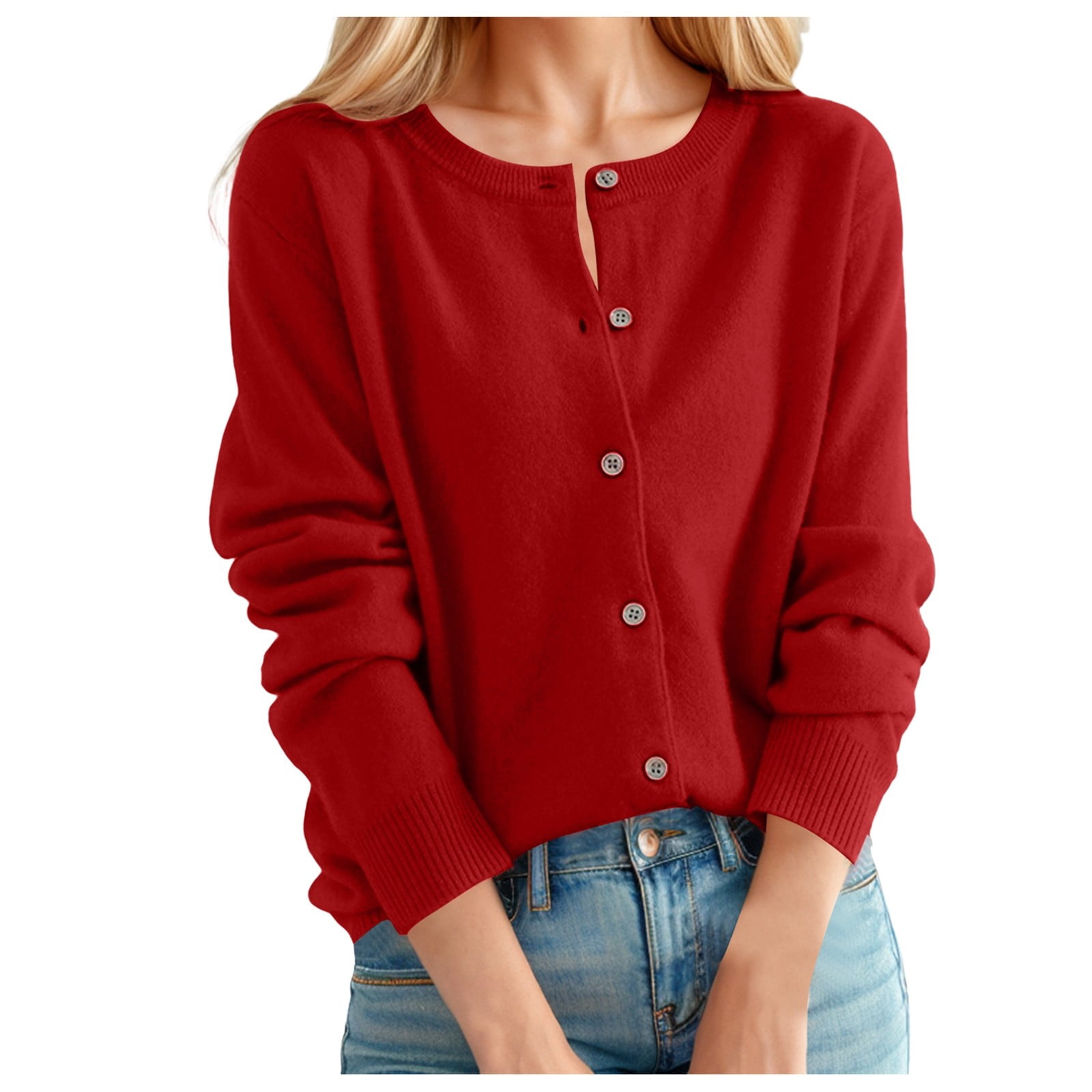 Cardigan pour Femmes Chandail Classique Col Rond à Boutons Col Tricoté Ouvert Long Cardigans pour Femmes Cardigan d'Hiver Chandails pour Femmes Grands Chandails Doux pour Femmes Cardigan Léopard Chandail Long