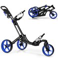 thumbnail image 1 of Gymax Chariot de Golf Pliable à 3 Roues à Pousser et Tirer avec Poignée Réglable Frein Bleu, 1 of 10