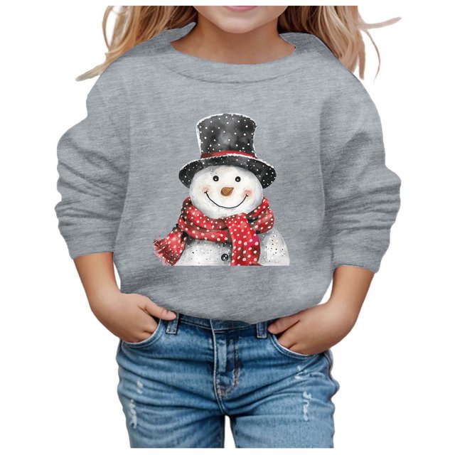 PMVFHDE Liquidation Chandails en Molleton Col Rond Fille Graphique Automne et Hiver Imprimé de Noël Col Rond Manches Longues Décontracté Sans Capuche Vêtements Filles, Gris, 11-12 Ans