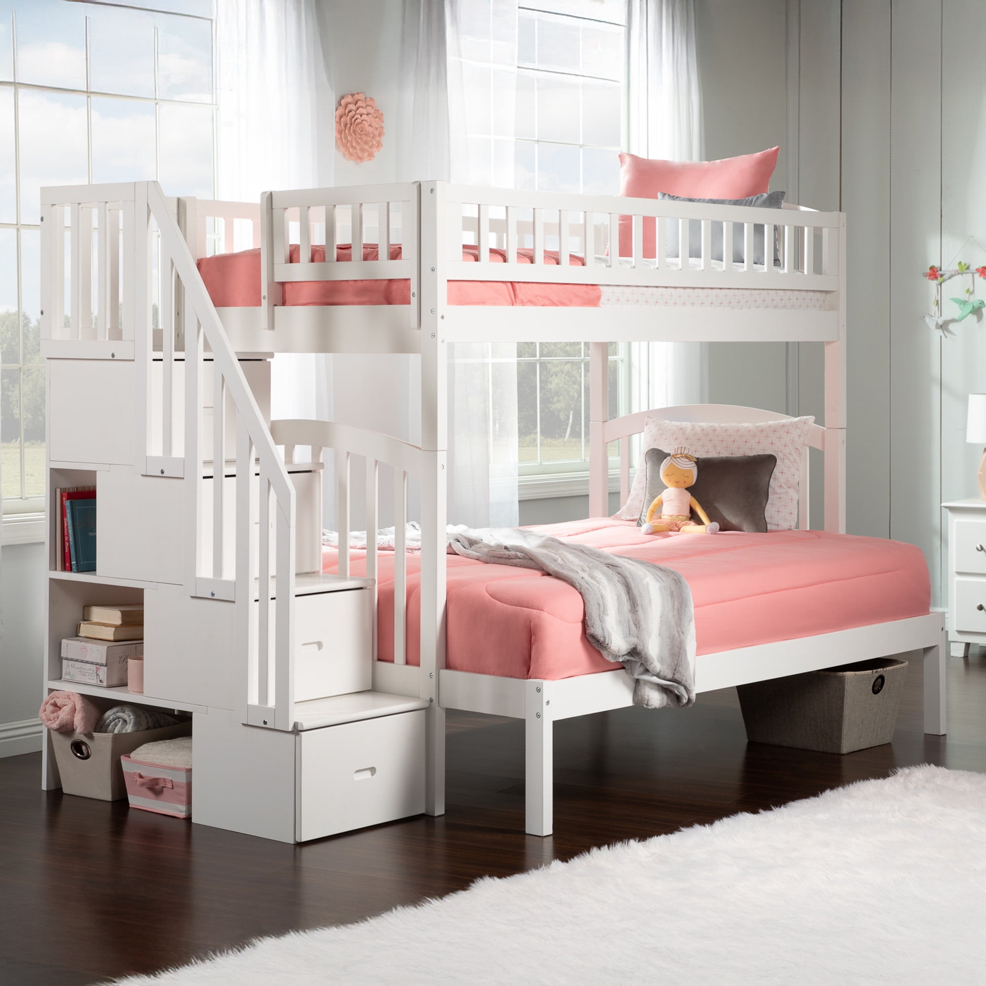 AFI Westbrook Solid Wood Staircase Bunk Twin Over Full in White