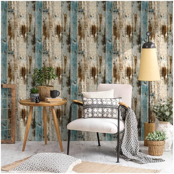 qianglive Vintage Wood Wallpaper Peel and Stick Wallpaper 17.8â€x120†Self Adhesive Removable Distressed Wood Wallpaper Reclaimed Faux Plank Home Decoration Film Shelf Vinyl