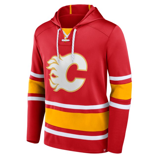 Men's Calgary Flames Puck Deep Lace-Up Pullover Hoodie - Red
