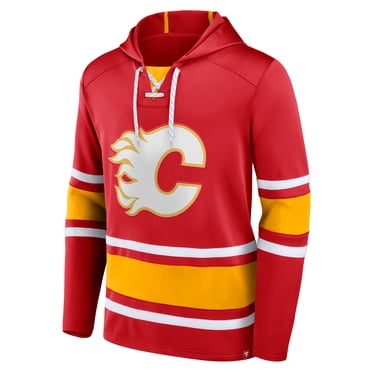 Men's Calgary Flames Puck Deep Lace-Up Pullover Hoodie - Red