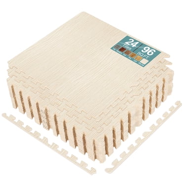 Sorbus 96 Sq. Ft. Wood Grain Foam Floor Tiles 3/8-Inch Interlocking Mats w/Borders (24 tiles)