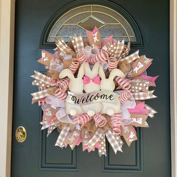 Couronne de Lapin Lavande Artificielle de Pâques Fleur Feuilles Vertes Été Automne
