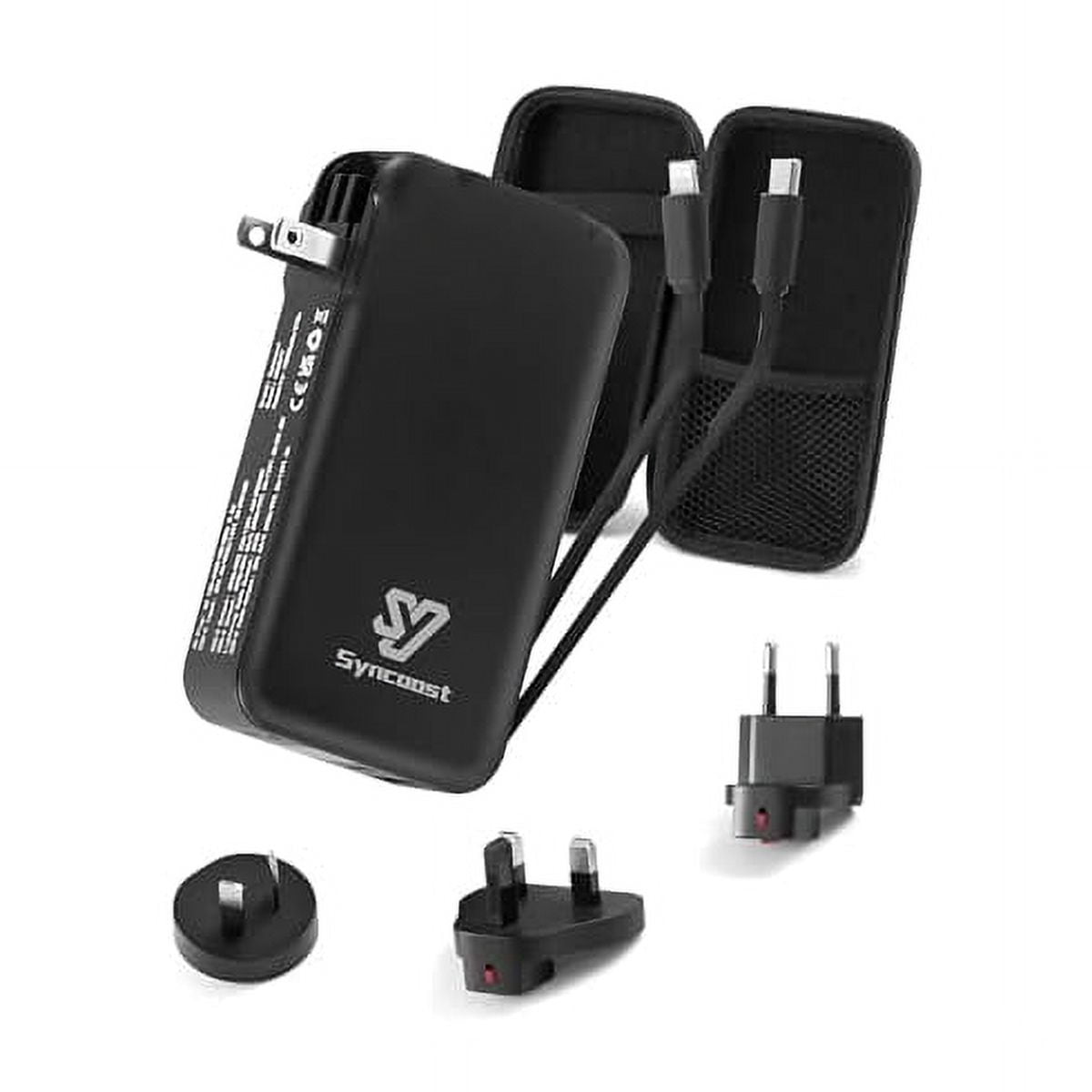 Portable Charger with Wall Plug for European Travel, Travel Essentials, 10000mAh Power Bank Built-in Cables, External Battery Pack Compatible with iPhone Samsung Phone etc, with Hard Carrying Case