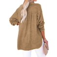 thumbnail image 3 of Womens Casual Button V Neck Long Sleeve Shirts Oversized Solid Blouses Tops Earthy Yellow XL, 3 of 7