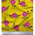 thumbnail image 1 of Soimoi Tissu en Soie Feuilles & Fleurs Roses Imprimé Floral au Mètre 42 Pouces de Large, 1 of 3