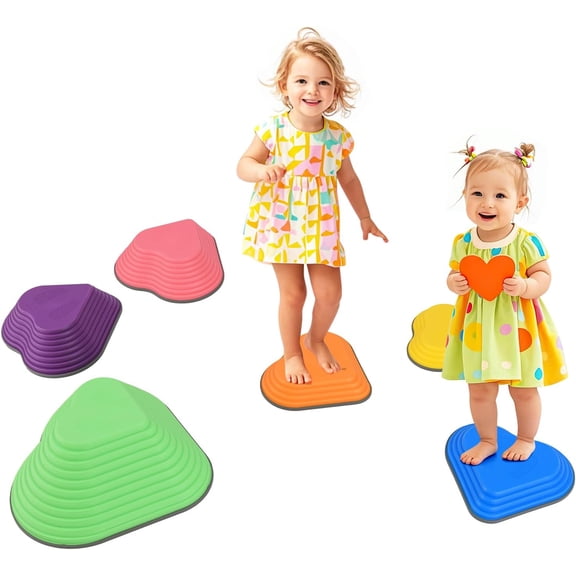OLAKIDS Balance Stepping Stones pour Enfants, 6 Pcs Pierres d'Équilibre en Plastique Antidérapantes, Blocs de Coordination d'Intérieur et d'Extérieur Favorisant les Habiletés Sensorielles de Coordination pour Tout-Petits de 3 à 8 Ans