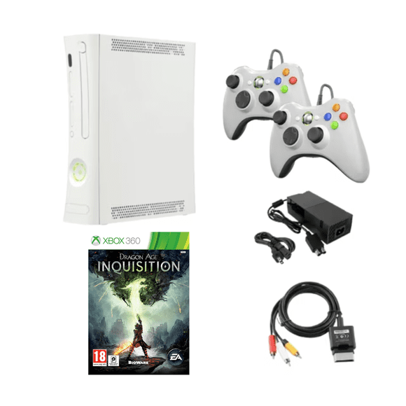 Microsoft Xbox 360 Original Refurbished Console Bundle - Includes Dragon Age: Inquisition Game, 2 Controllers, AV & Power Cables