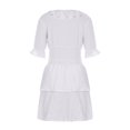 thumbnail image 5 of Pompotops Femmes Mode Casual Couleur Unie Manches Courtes V-Cou Volant Grande Robe Swing, 5 of 5