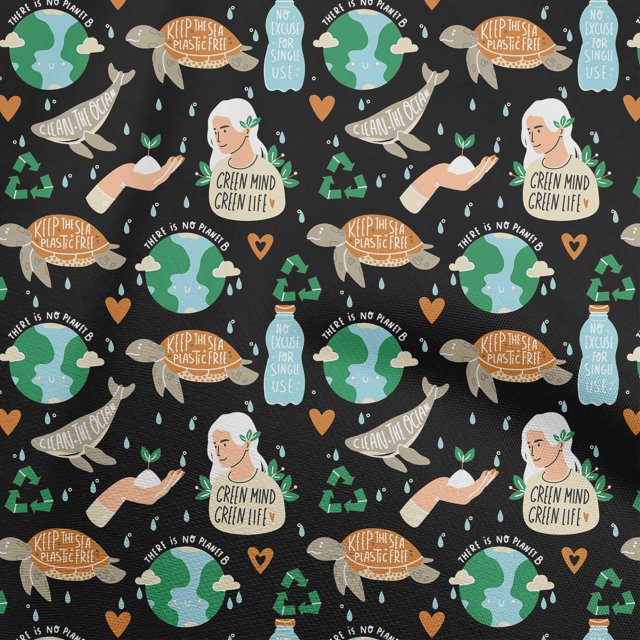 oneOone Rayon Black Fabric Earth Sewing Craft Projects Fabric Prints By Yard 56 Inch Wide