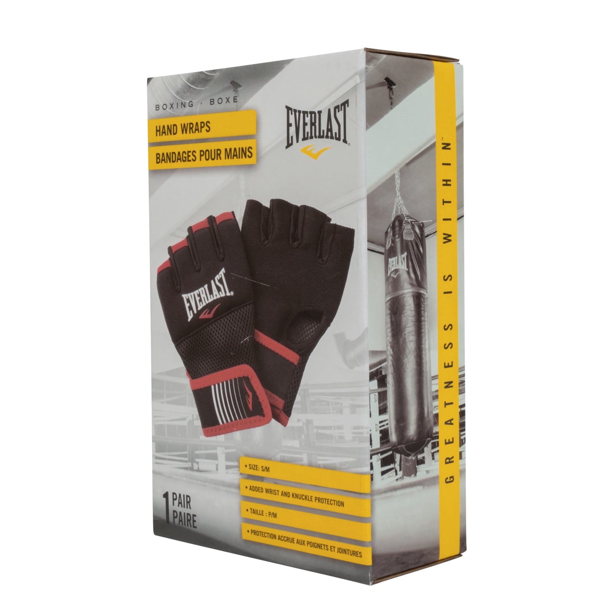 Bandages d'Everlast à enfiler pour boxe, petit, noir, polyester