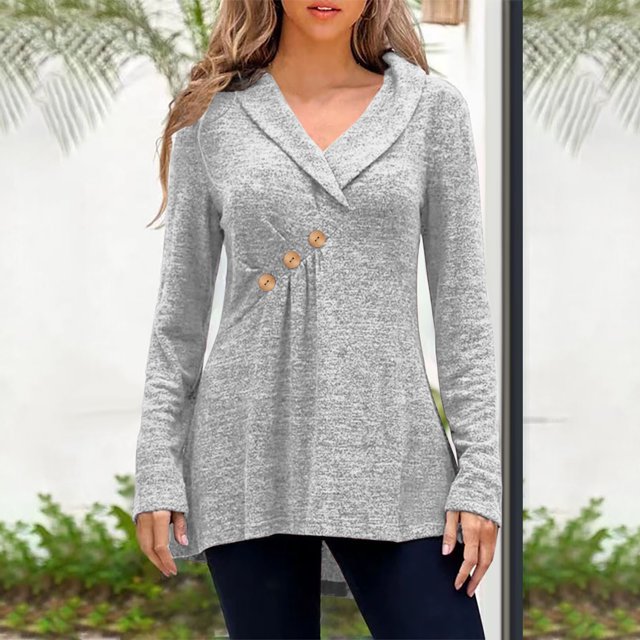 Hauts Grande Taille pour Femmes, Col en V Décontracté, Manches Longues, Blouse Ample