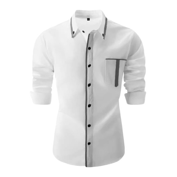 cfhntfmh Men's Long Sleeve Dress Shirt Solid Color Collared Button down Shirts Slim Fit Fashion Shirt with Pocket(White,Large)