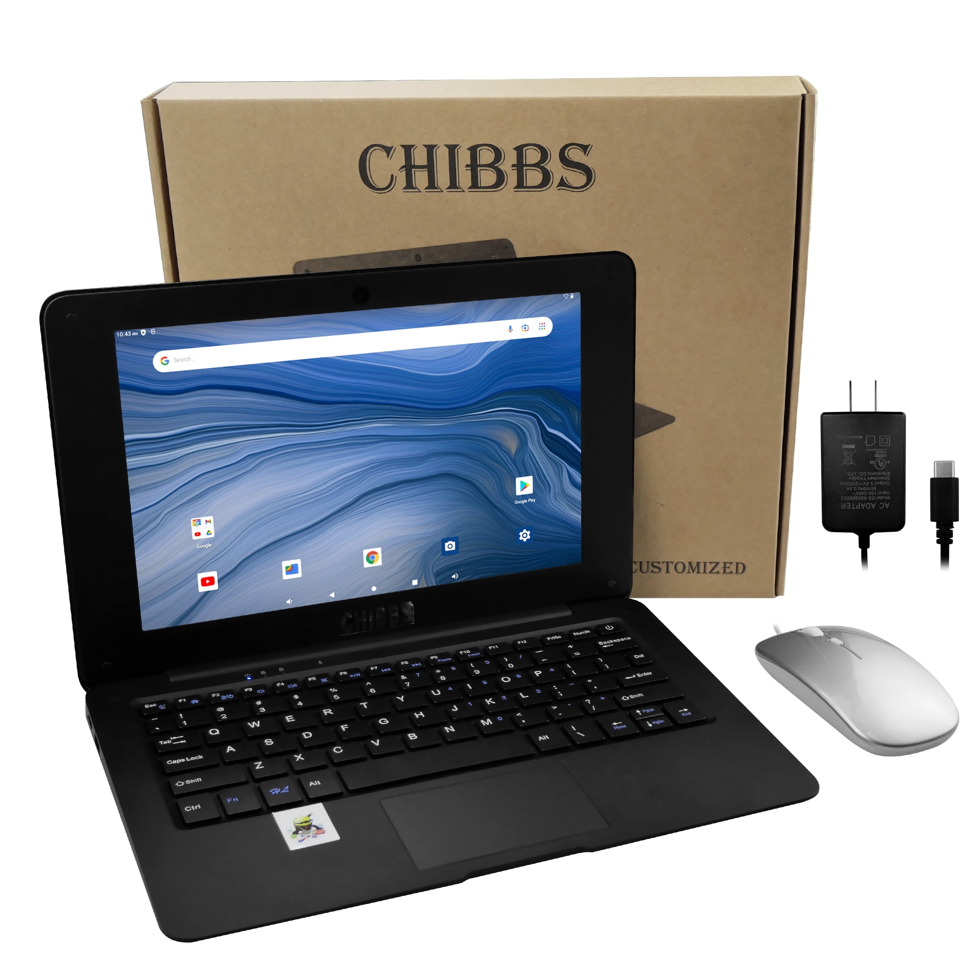 CHIBBS 10.1" Inch Portable Kids Laptop Computer, Linux-Android 12 OS, 2gb Ram+64gb Rom, Bluetooth, Wi-Fi- Black
