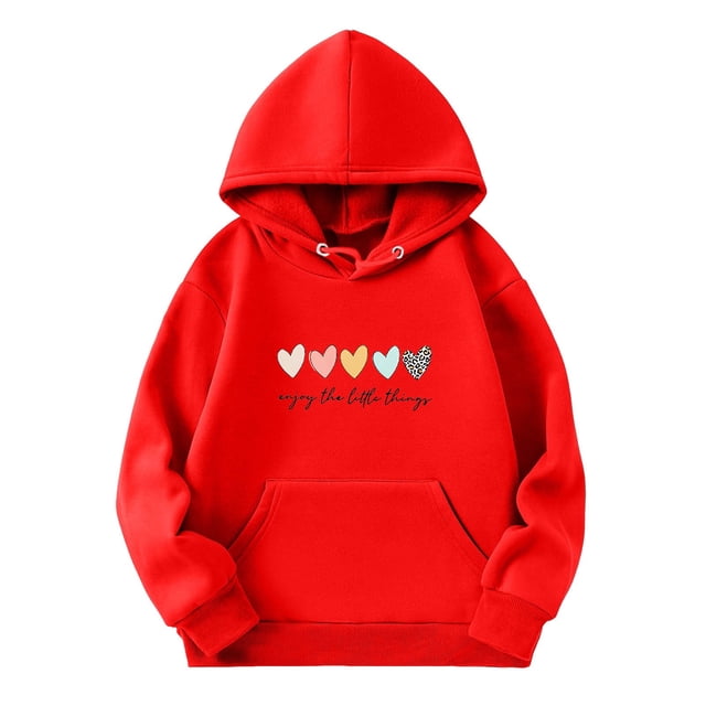 PMVFHDE Chandails en Molleton à Col Rond Fille Graphique Enfants Filles Chemise de Sport Garçon Fille Décontractée à Capuche Chandail avec Poche Adapté pour Ados Filles Garçons Rouge, 9-10 Ans