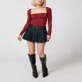 thumbnail image 2 of Women‘s Bodycon Square Neck Long Sleeve Shirts Slim Fit Tops Basic Blouse Tee Tops, 2 of 6