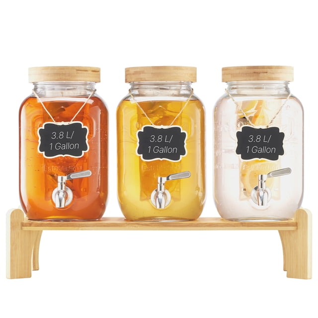 VEVOR Drink Dispenser 1 Gal Beverage Dispenser for Parties Glass with Stand 3PCS