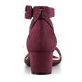 thumbnail image 2 of BLISSFUL STEP Women's Ankle Buckle Strap Chunky Heel Sandal Shoes Burgundy 9.5, 2 of 8