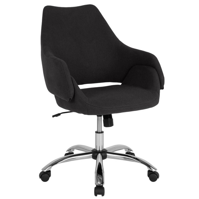 Madrid Home and Office Upholstered Mid-Back Chair in Black Leather