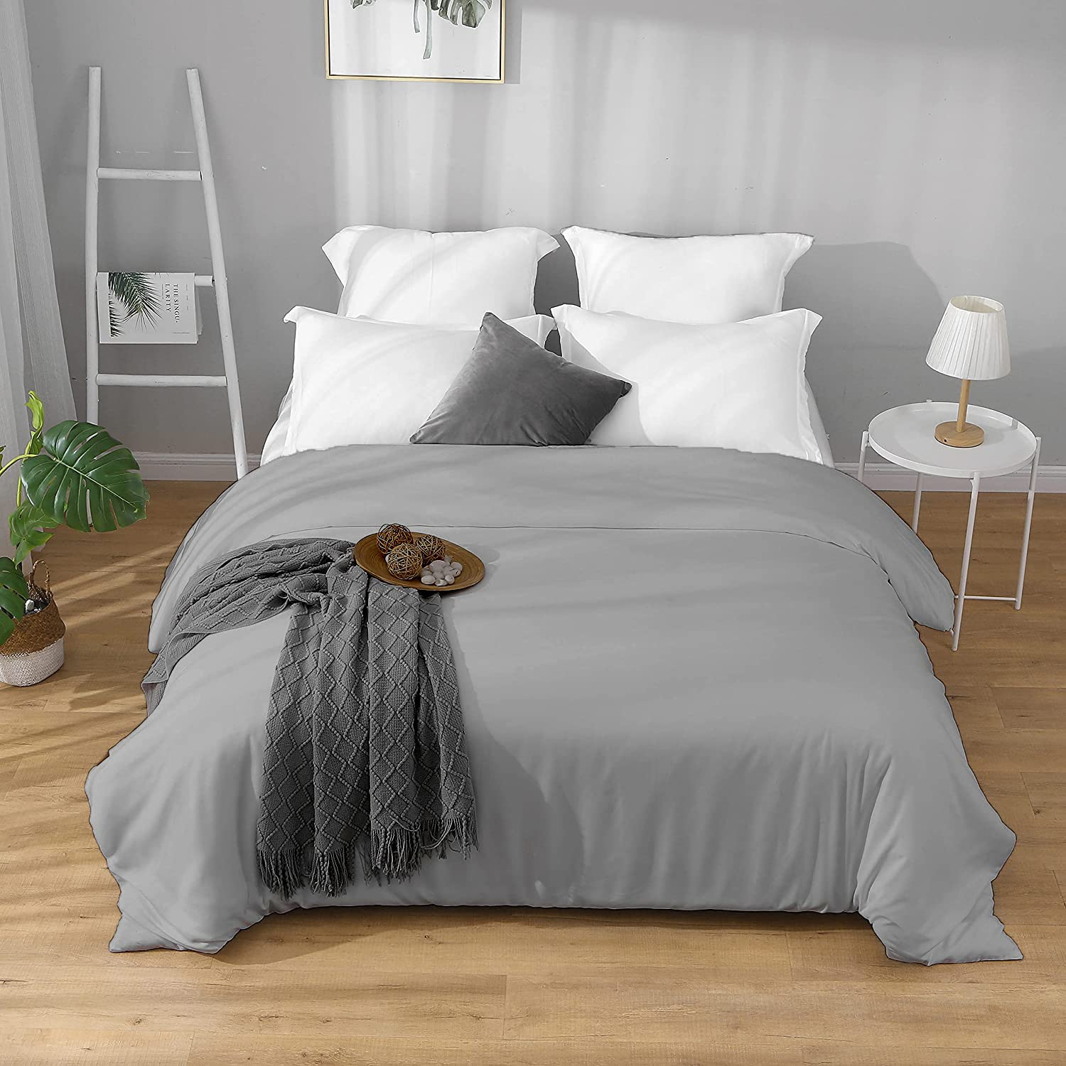 Precious Star Linen | Egyptian Cotton | Duvet Cover Overiszed King 120x98 Inch | Zipper Closure & Corner Ties | Lightweight Breathable - 1 Piece Premium Duvet Cover Silver Grey Solid