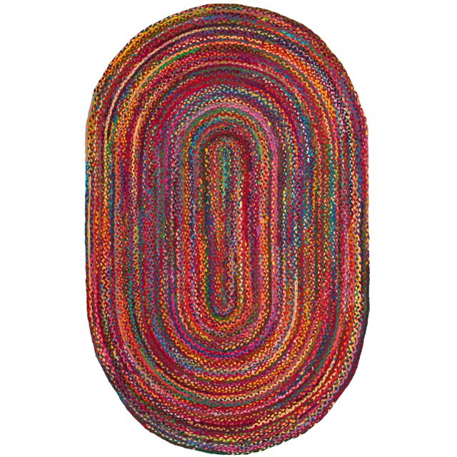 SAFAVIEH Braided Collection 5' x 8' Oval Red / Multi BRD210A Handmade Boho Reversible Cotton Area Rug