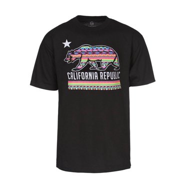 T-Shirt à Manches Courtes avec Ours Tribal de la République de Californie - Noir - 3X-grand