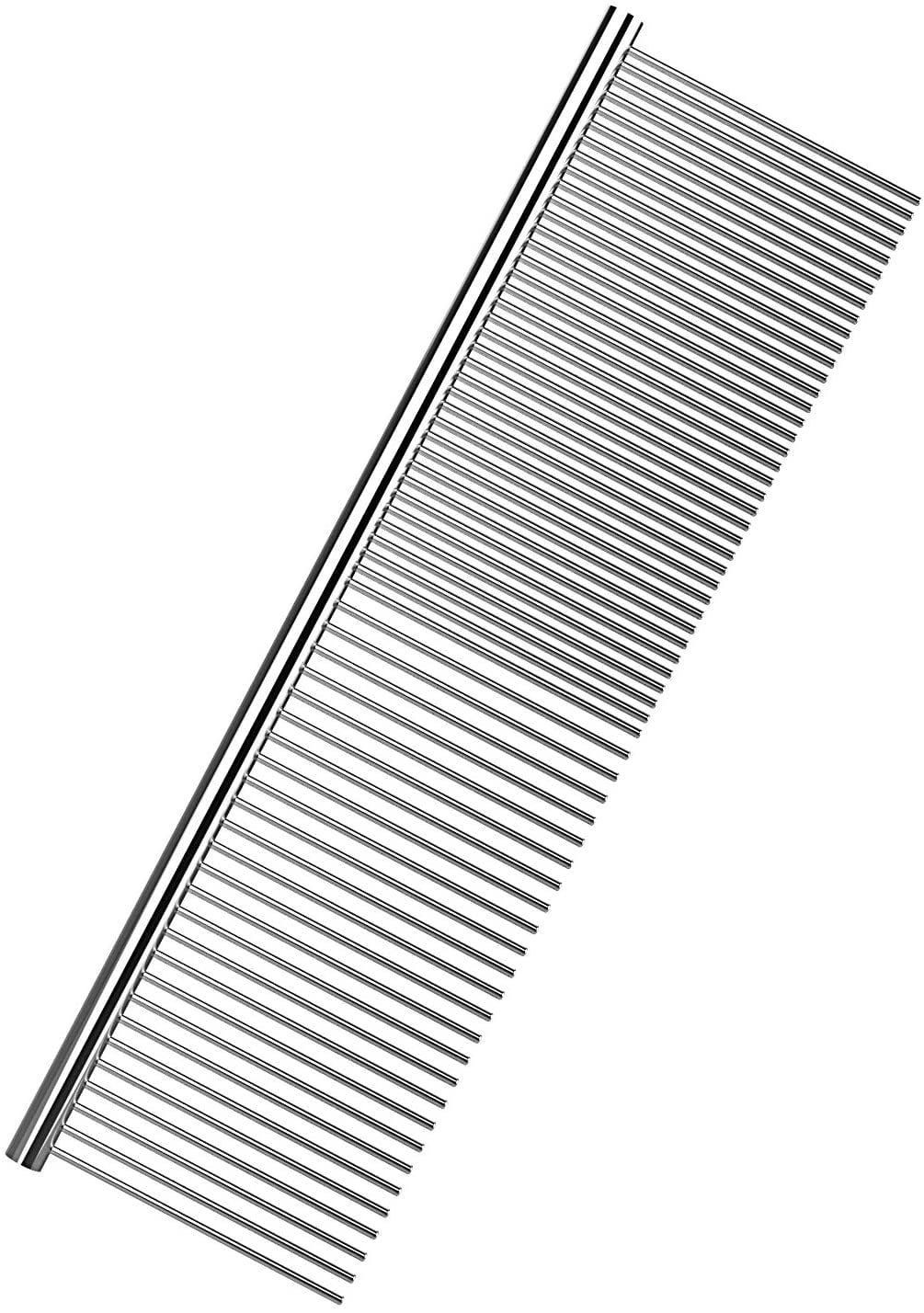 Pet Grooming Comb, 7.5''×2'' Stainless Steel Pet Grooming Massaging Kit Dog Comb Steel Comb Pin Comb Dog Shedding Combs with Different Spaced Teeth, Large Size, Silver