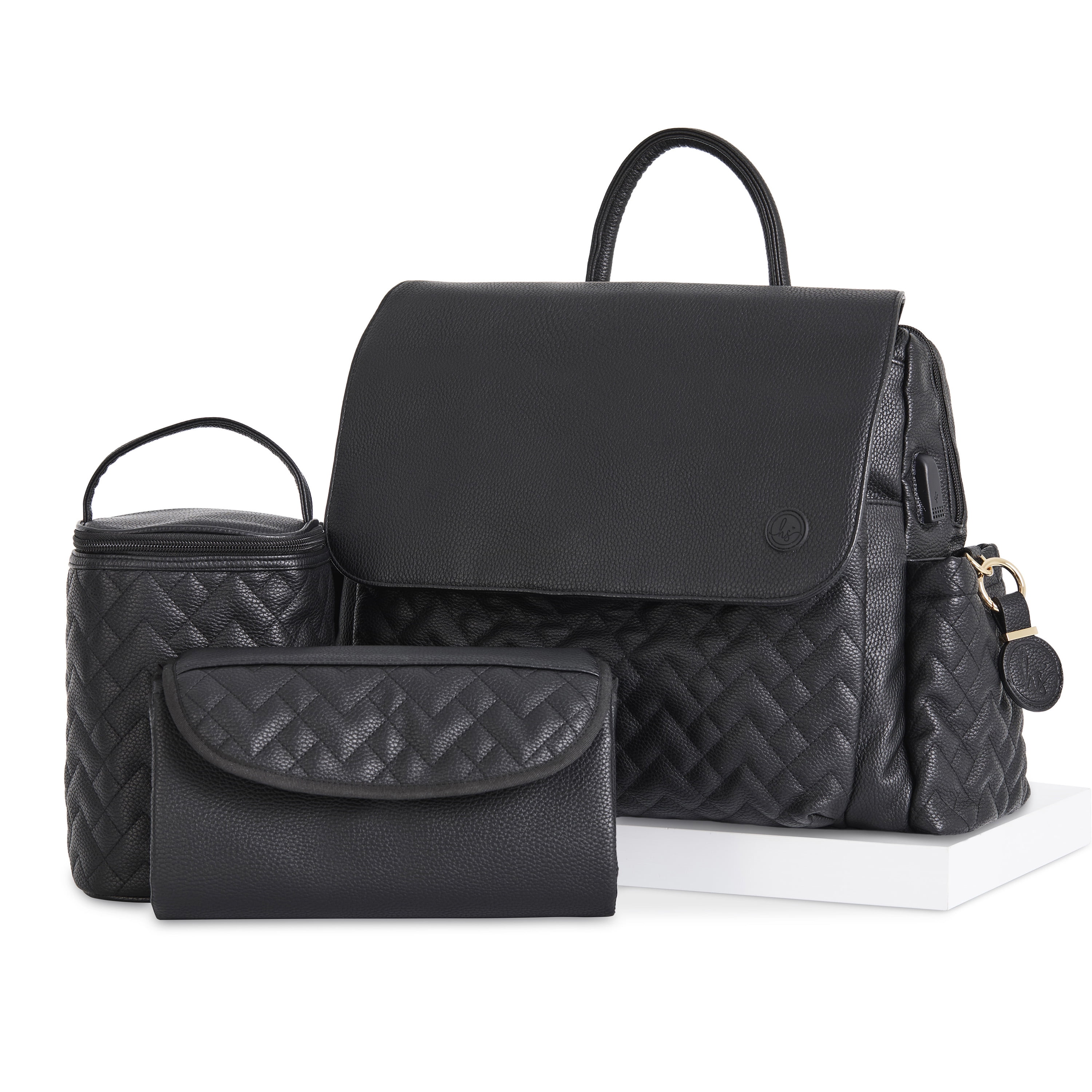 Hannah & Sophia Traveler Diaper Bag Set, Midnight Black