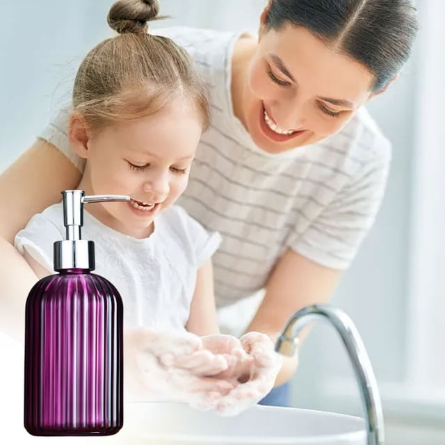 Glass Dispensing Bottles 1pc Rose Red Glass Hand Soap Dispenser Bottle for Bathroom Kitchen and Office Countertop Refillable Lotion Container with Pump(400mL) Rkxzt