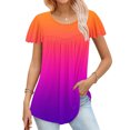 thumbnail image 2 of Besolor Hauts d'Été pour Femmes Tendance Dégradé Plissé Manches Courtes Chemises Décontractées Grande Taille Col Rond Blouse Habillée, 2 of 5
