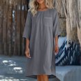 thumbnail image 1 of Ovzne Robes d'Été pour Femmes 2025 Robe Femme Mode Robe d'Été Décontractée pour Femmes Col Rond Manches 3/4 Unie Robes de Plage avec Poches Robe Grande Taille Liquidation, 1 of 5