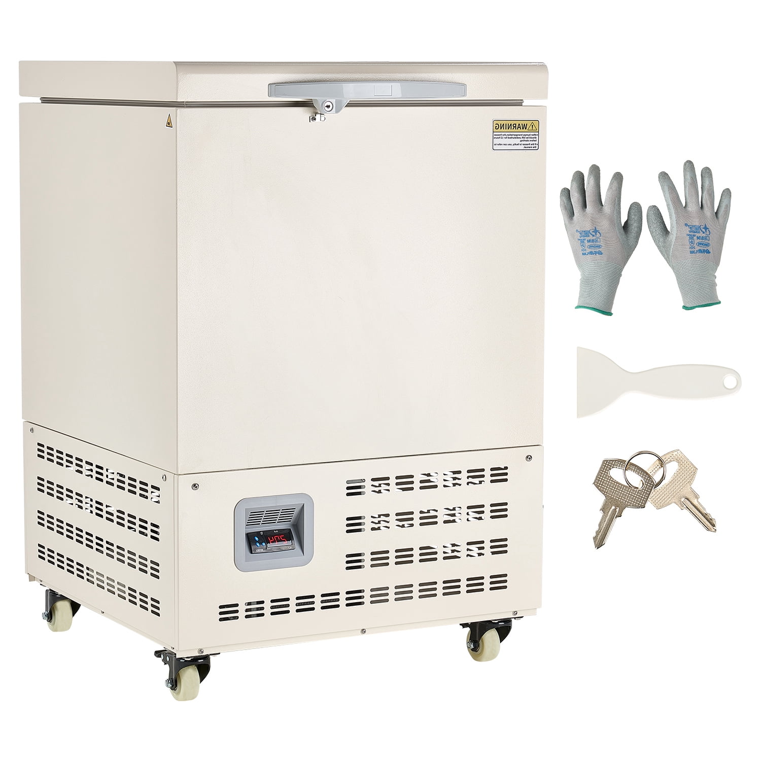 KFFKFF Ultra Low Temperature Freezer, 58 L, −40℉ to −123℉ Adjustable Temp Range, with Rollers and Digital Display, 304 Stainless Steel Liner