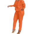 thumbnail image 1 of Yuyuzo Ensembles d'Automne pour Femmes Hauts à Manches Longues à Col Ras du Cou avec Pantalons à Jambe Droite Couleur Unie Ensembles 2 Pcs, 1 of 4