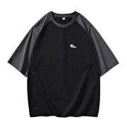 LUOGENLI Male T-shirts for Mens Men's Color Blocked Fashionable Wide Short Sleeved T Shirt Large Body T Shirt Mens Funny T-shirts Graphic Tees Summer Clothes Black 10XL