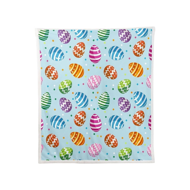 Flannel Blanket Easter Bunny Design 75 cm x 100 cm Multicolor Polyester Bed Blanket for Nap or Travel