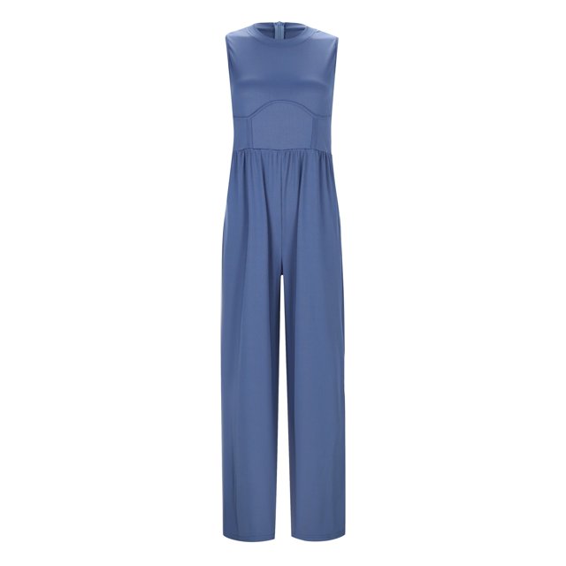 WILLBEST Vêtements d'Automne Femmes Combinaison Décontractée Taille Haute Ajustée avec Gilet Col Rond Jambe Large Jambe Droite Combinaison Pantalon de Travail Femmes