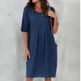 thumbnail image 1 of Robes en Coton et Lin Grande Taille pour Femmes à Manches Courtes d'Été, Robe Midi Plissée avec Poches, 1 of 6