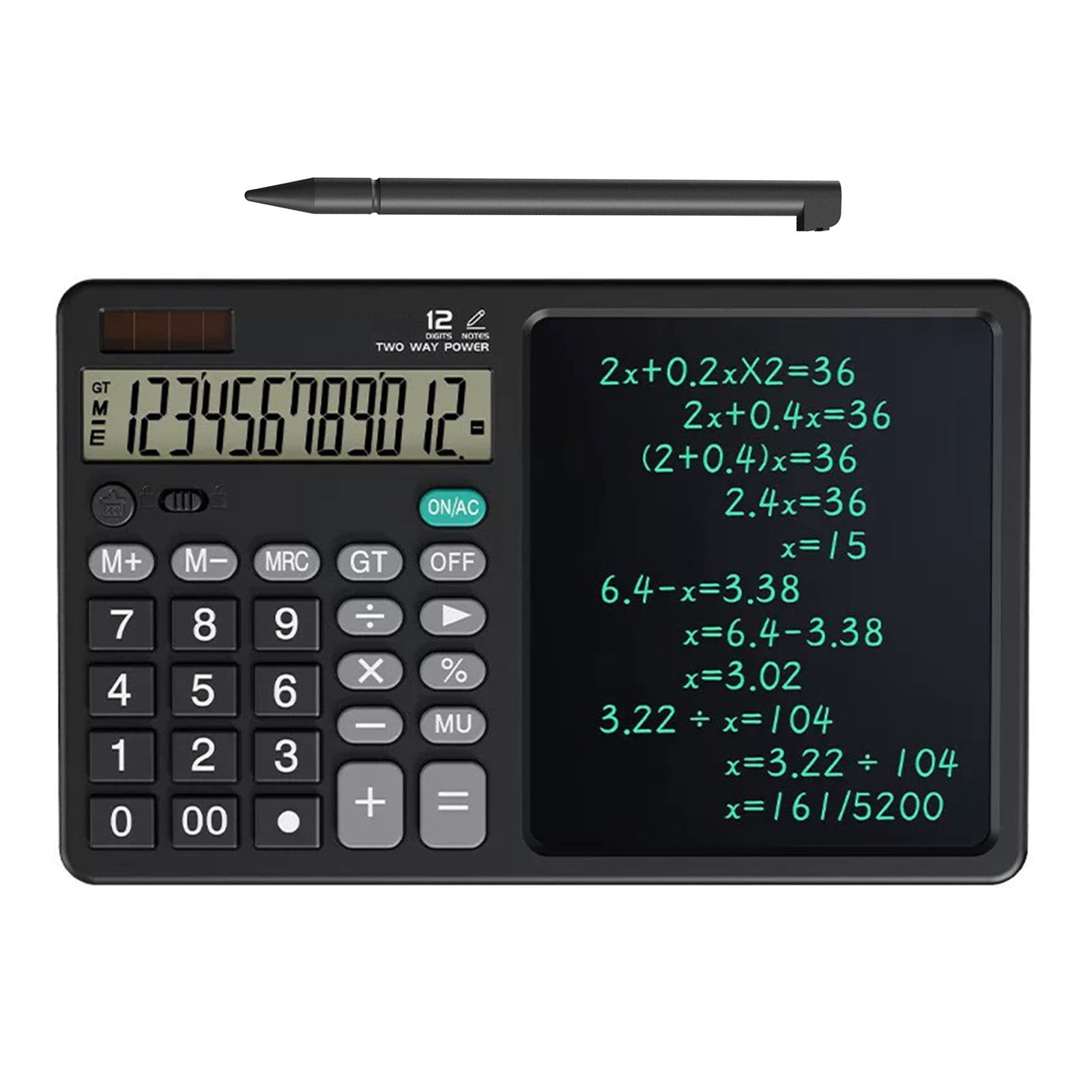 PEONAVET Desktop Calculator Desktop Calculator 12 Digits Desktop Calculator with Large Hand-Writing LCD Notepad Solar Powered Standard Function Calculator for Office School Home