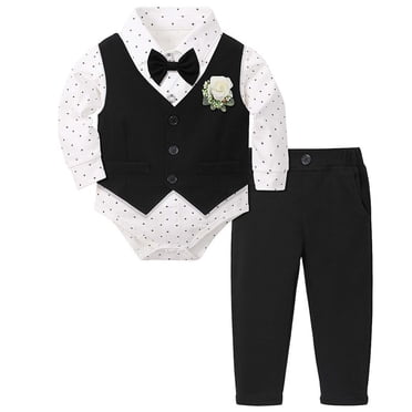 Zecgelong Vêtements pour Bébé Garçon Ensembles Smoking Tenue de Gentleman Chemise Habillée+gilet+pantalon Ensembles de Costume pour Bébé Taille 0-3 Mois