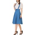 thumbnail image 4 of Unique Bargains Jupe Midi Plissée à Bretelles Rétro à Taille Élastique pour Femme Bleu Lac TG, 4 of 6